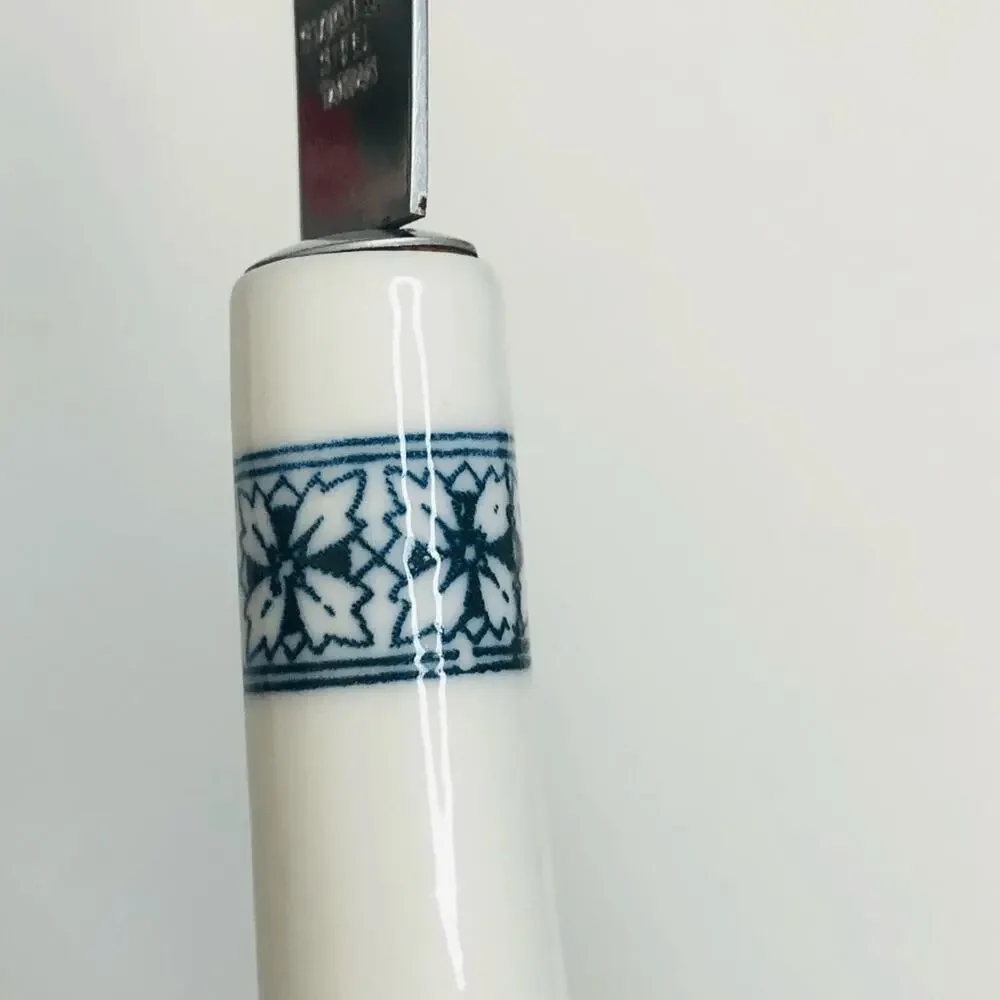 vtg 80s butter cheese knife ceramic handle nordic blue snowflake replacement‎